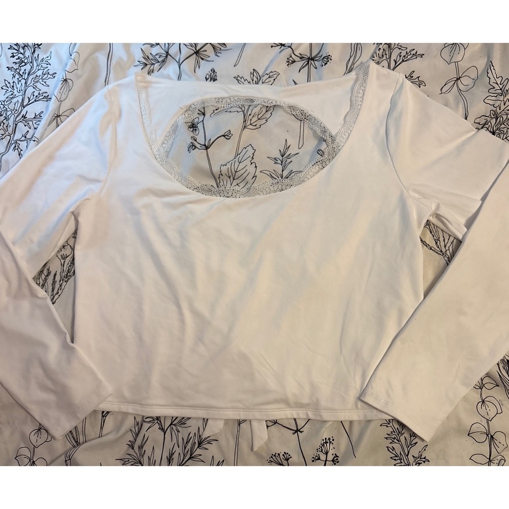 NEW Wild Fable White Long Sleeve Lace Trim Open Back Tie Crop‎ Top, Size XXL